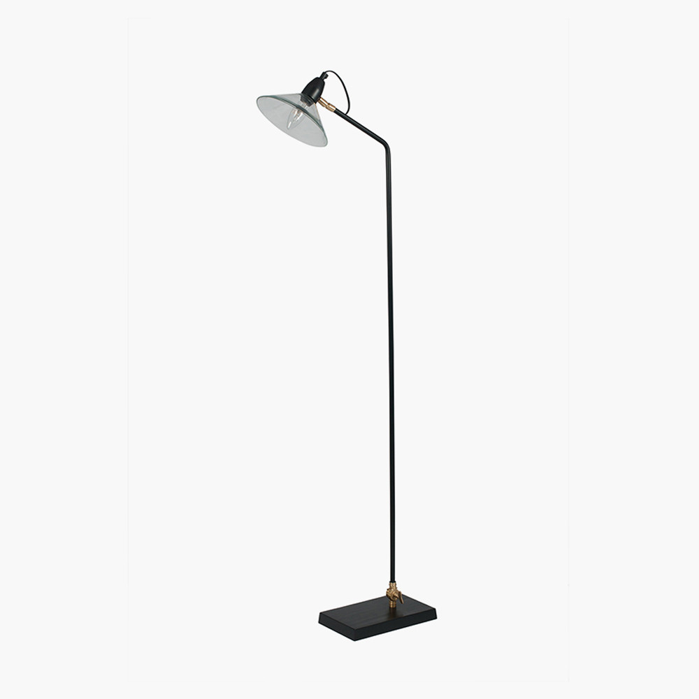 black metal floor lamp with glass shade